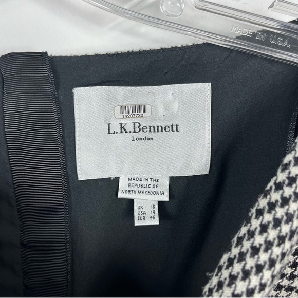 L.K. Bennett Nina Houndstooth Heart Midi Dress Size 14 Two Tone Black White - Picture 6 of 11